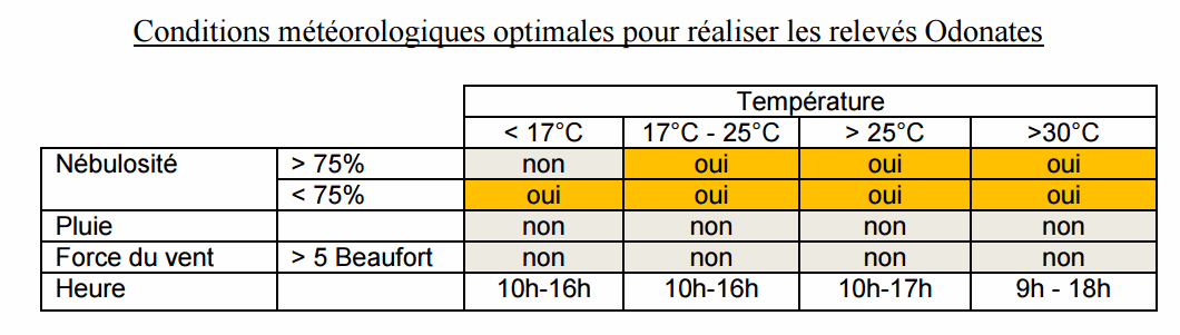 Tableau conditions météo